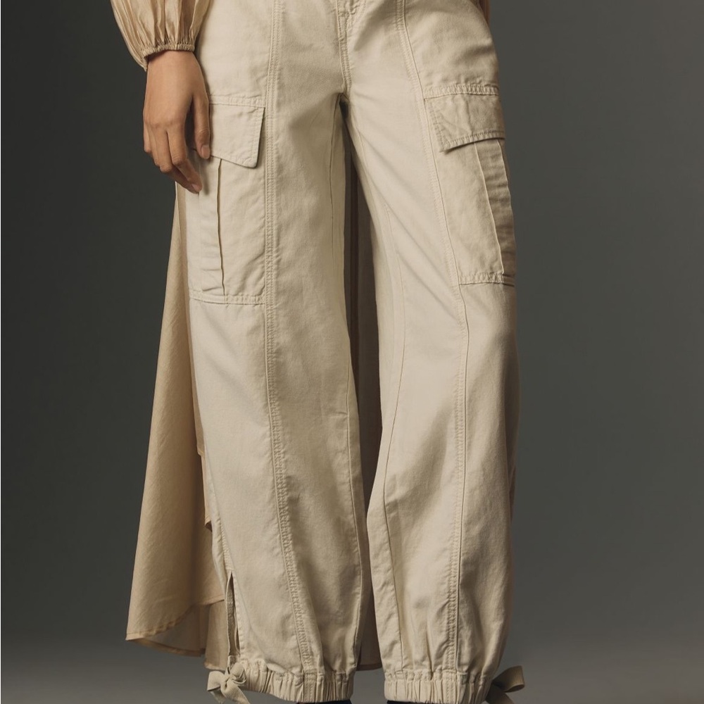 Maeve Anthropologie Tan Wide-Leg Pants High-Waisted Relaxed Fit - Picture 2 of 7